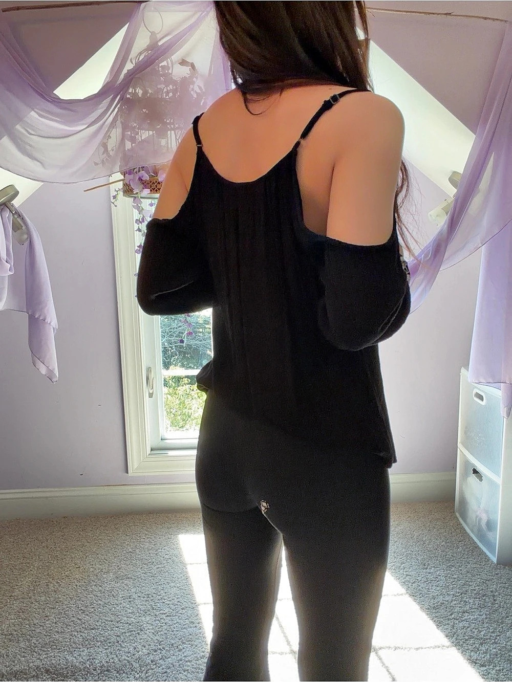Xhilaration Black Cold-Shoulder Gauze Tunic Top with Embroidery Small - Picture 3 of 4